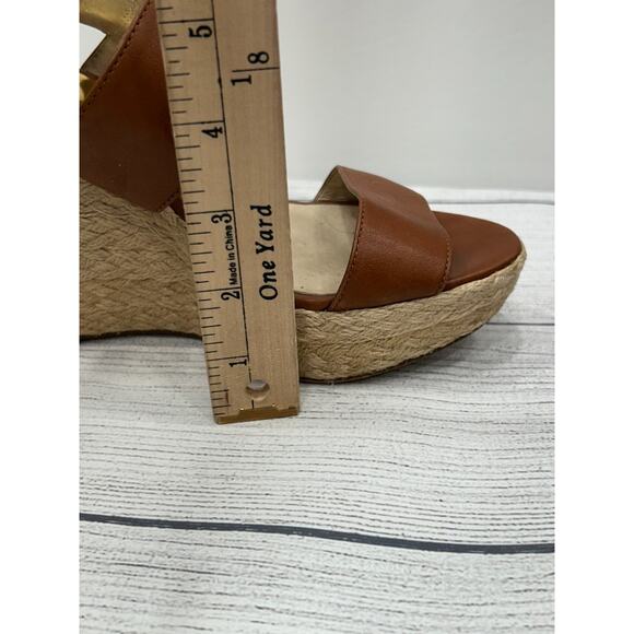 Michael Kors Womens Brown Leather Boho Buckle Strap Espadrille Wedge Sandals 7 - Picture 11 of 12